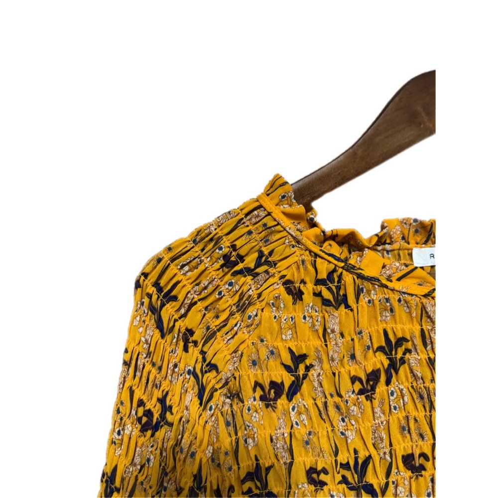 Rose‎ + Olive Smocked Floral Blouse Womens Size M Mustard Yellow Excellent Boho - Picture 2 of 8
